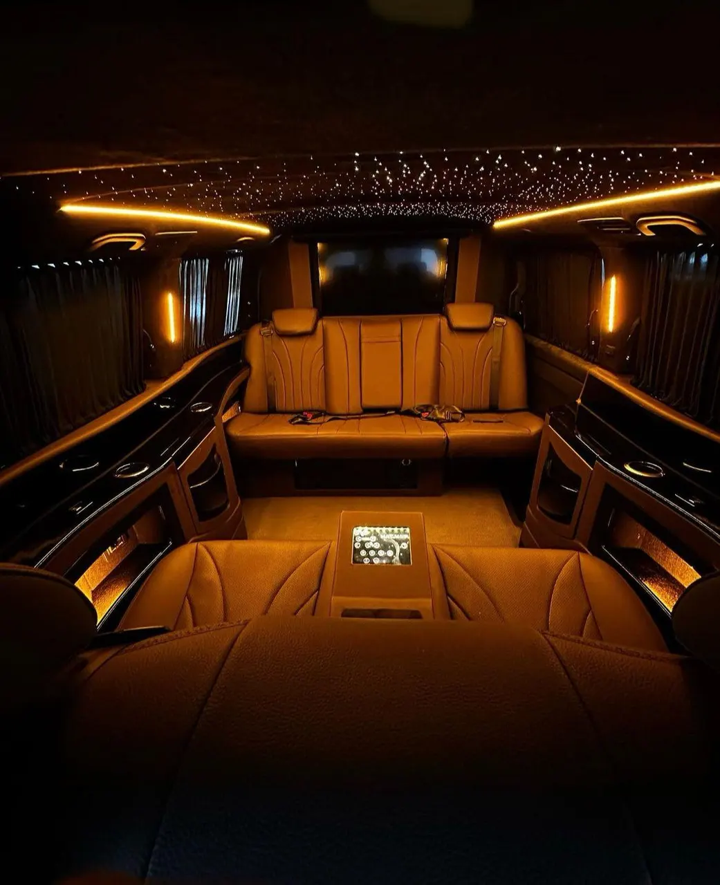 Vito VIP cabin: face-to-face leather seats and starlight ceiling